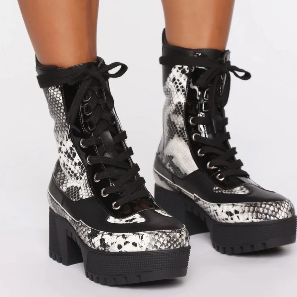 Women’s Snakeskin Lace Up Combat Boots
